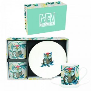 Set 2 tazze con piattino “Gufo floreale” – Allen Designs