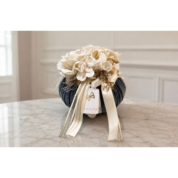 Pouf Decorativo in Velluto con Rose Avorio - Fiori di Lena