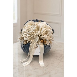 Pouf Decorativo in Velluto con Composizione Floreale...